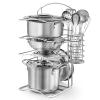 12Pcs Kids Pretend Play Kitchen Accessories Toy Stainless Steel Metal Pots and Pans Playset with Rack Mud Kitchen Accessories Toy Pots and Pans for Kids Toddler Age 3 Years Old view 1