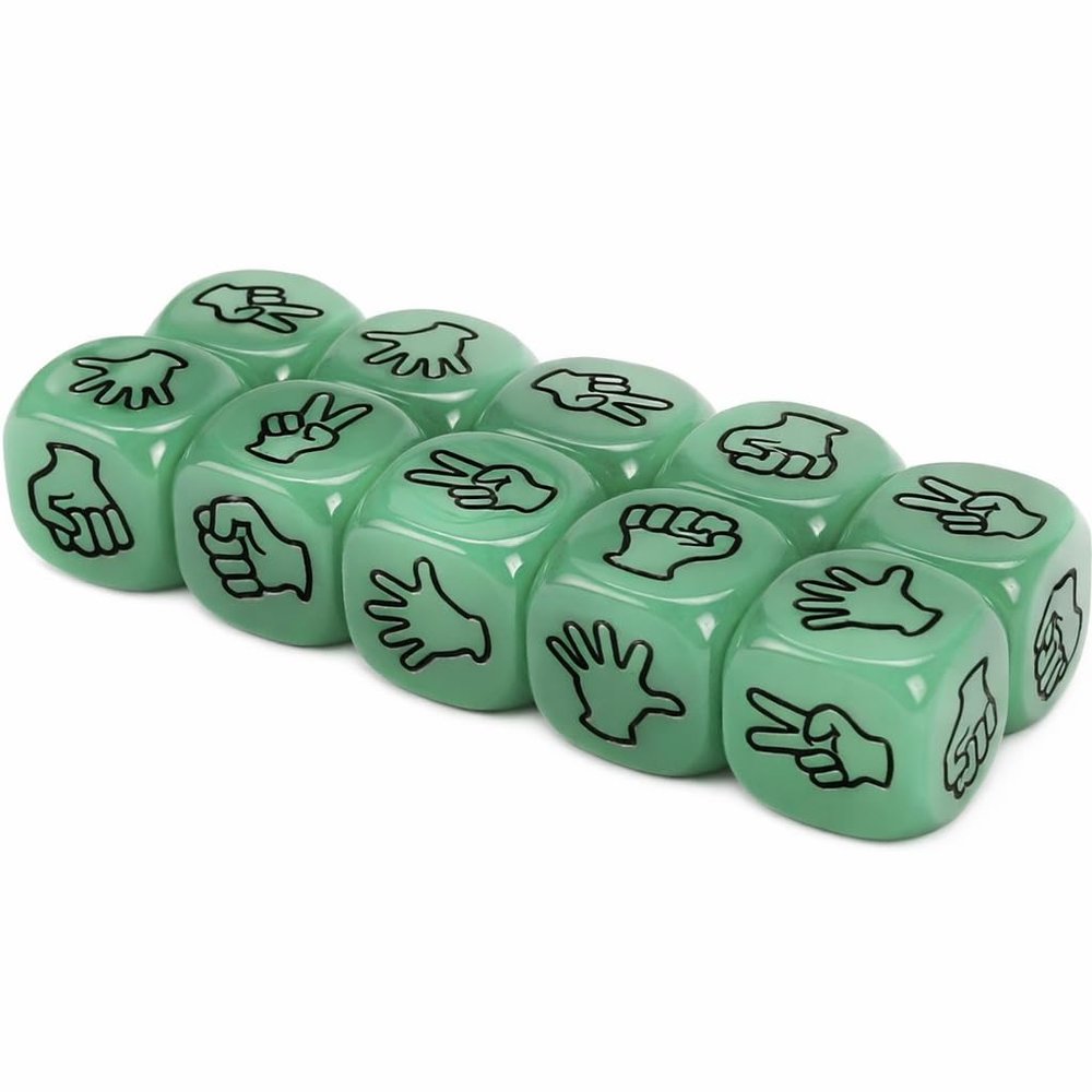 dice Set, 10pcs Luminous Plastic Lightweight Rock Paper Scissors dice 6 Sided Green for Family Game Nights Board Game Parties classrooms Children