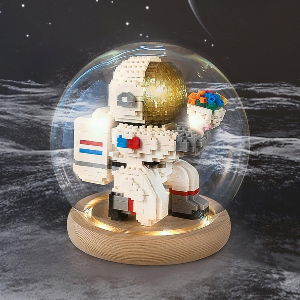 Proposal: AstronautBlocks, Birthday Gift, Valentine's Day Gift, Gift to Girlfriend, Boyfriend, Handmade Wedding Anniversary, Confession of Love (Flower Laying Astronaut+Glowing Cover)