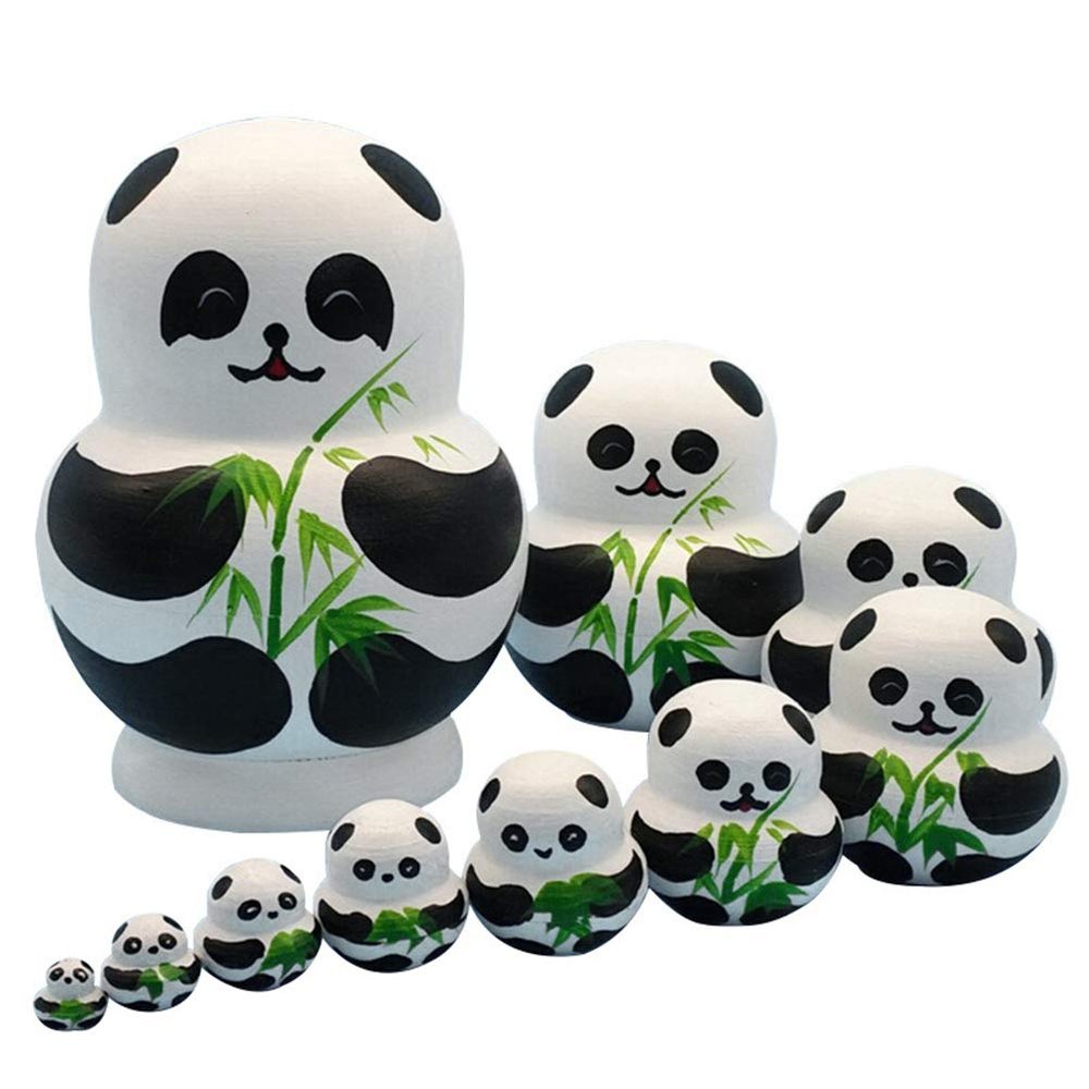 Russian Nesting Dolls Set, Cute Panda Painted Russian Dolls Wooden Doll Set Nesting Dolls Crafts (Black,White)