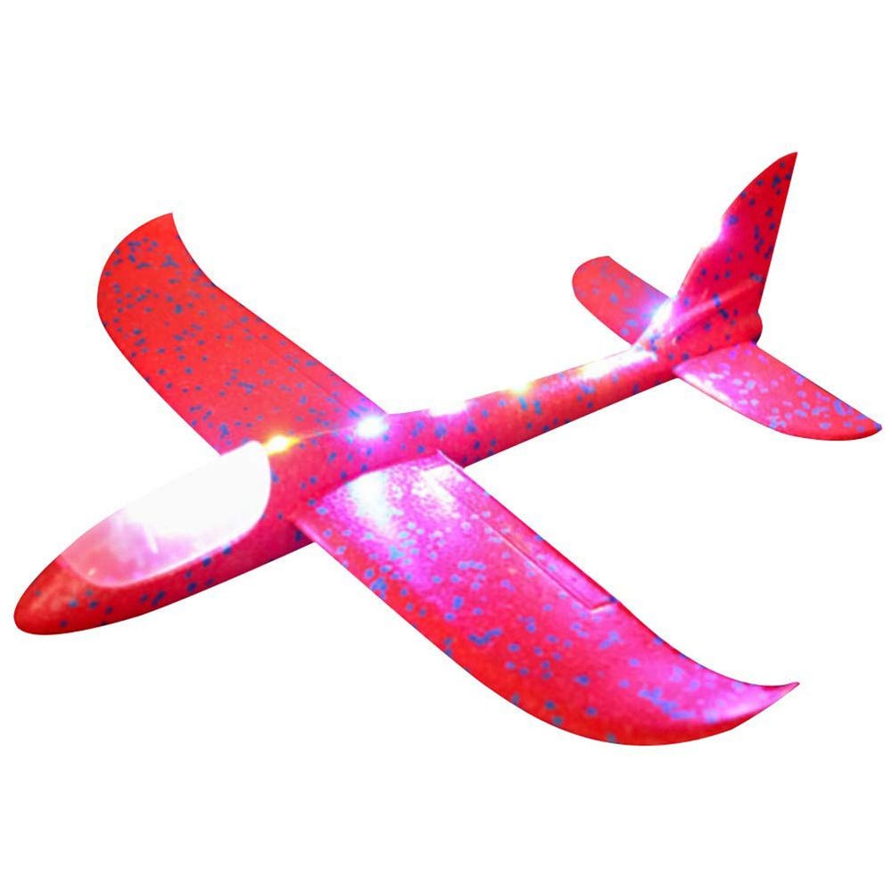 Foam Airplanes for Kids, 18.9 LED Light Up Foam Glider Planes Flying Toys,Airplane Model Toy,Manual Throwing Foam Glider Plane Gift for Kids (Red)
