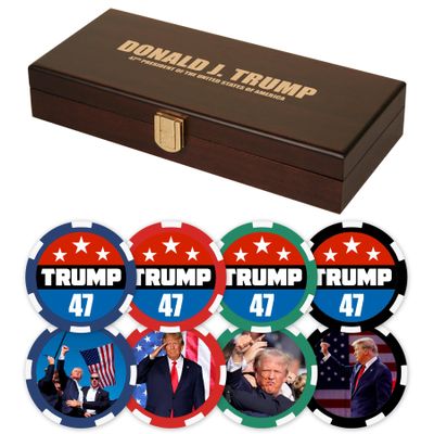 DA VINCI Donald J. Trump 47 Commemorative Poker Chip Set, 100 Chips with Laser Engraved Wooden Case