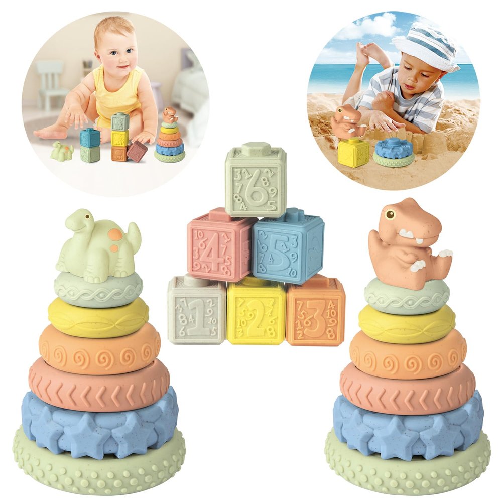 6 PCS Wheat Straw Baby Toys More Than 6 Months , Safe Healthy Soft Blocks Baby Sensory Learning Developmental Stacking Building Blocks Bath Toys for Boys and Girls (6PCS-73)