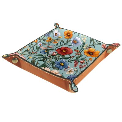 PU Leather DND Dice Trays Portable Dice Rolling Tray Large Storage Tray for Desktop Storage and RPG Board Games, Floral Leaves Vintage