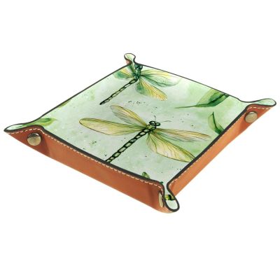 PU Leather DND Dice Trays Portable Dice Rolling Tray Large Storage Tray for Desktop Storage and RPG Board Games, Watercolor Dragonfly