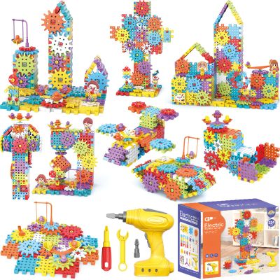 234Pcs Electric Montessori Building Blocks for Toddlers 3-5 4-8, Motorized Gear Construction Toy with Power Drill, STEM Educational Learning Set for Kids, DIY Moving Models, Birthday Gift for Boys