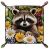 PU Leather DND Dice Trays Portable Dice Rolling Tray Large Storage Tray for Desktop Storage and RPG Board Games, Raccoon Daisies view 2