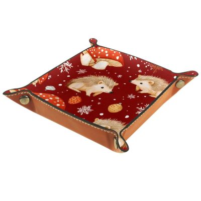 PU Leather DND Dice Trays Portable Dice Rolling Tray Large Storage Tray for Desktop Storage and RPG Board Games, Hedgehogs Mushrooms Snowflake