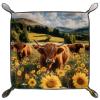 PU Leather DND Dice Trays Portable Dice Rolling Tray Large Storage Tray for Desktop Storage and RPG Board Games, Cows Sunflowers view 2