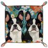 PU Leather DND Dice Trays Portable Dice Rolling Tray Large Storage Tray for Desktop Storage and RPG Board Games, Boston Terrier Dogs Florals view 2