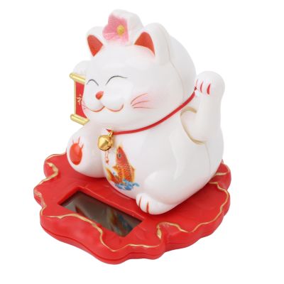 Solar Fortune Cat, Prosperous Life Waving Chinese Cat Solar Powered Lucky Cat for Home Office, Car Decor (2314A)