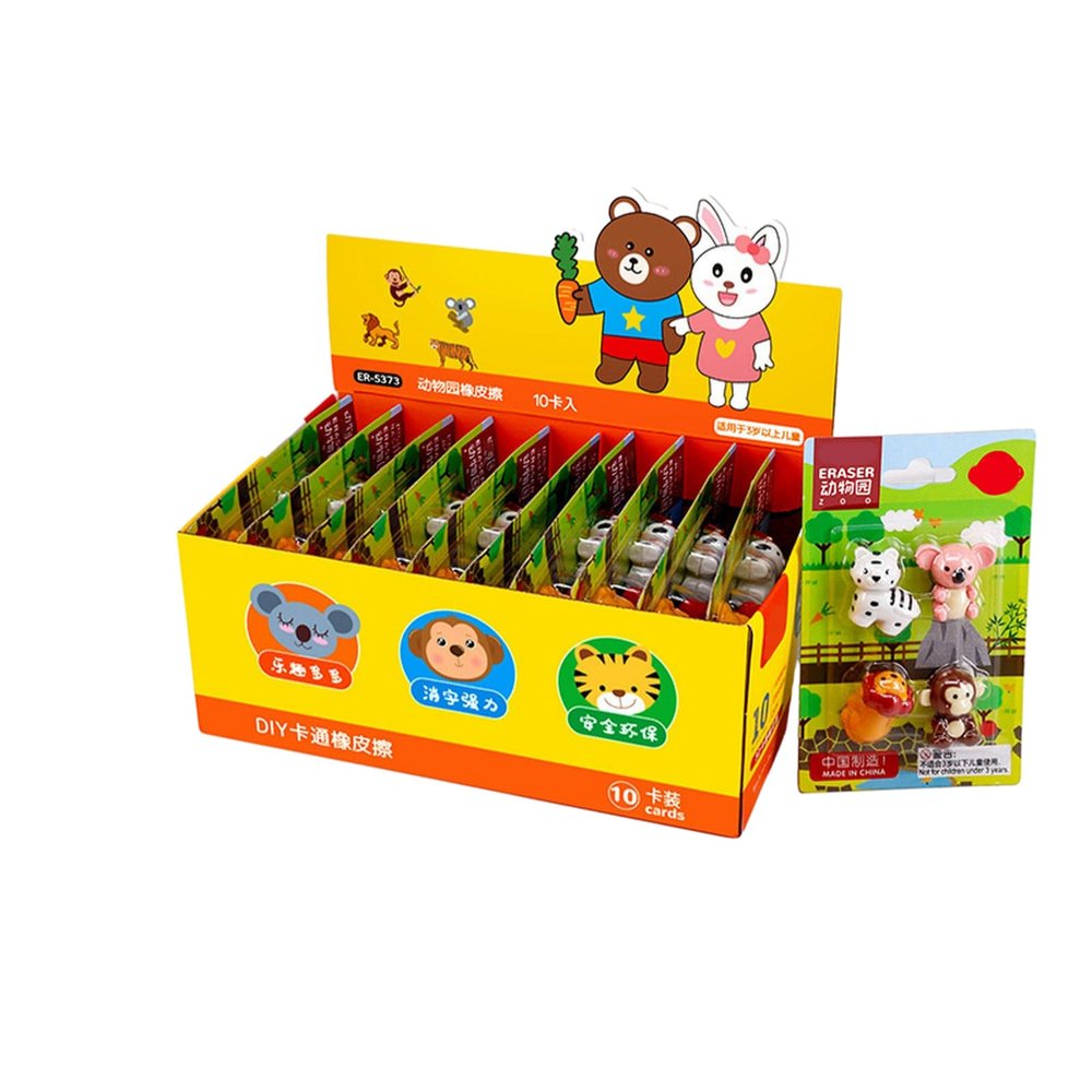 10 Card/Box-Creative Personality Cartoon-Shaped Rubber Rubbing Student Personality Exam Learning Stationery-ER-5373 Zoo 10 Calories/Box