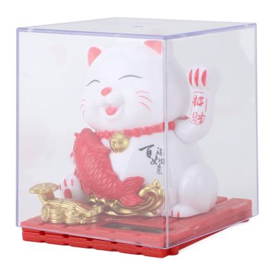 Solar Waving Cat, Lucky Cat, Solar Powered Waving Cat for Desk Car Home, Energy Saving Cat Sculpture (White)