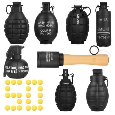 Tactical Toy-Grenade for CS Battle Game,8Pcs Fall Resistant Refillable Fun Impact,Hand Fake Grenade Toy with 100 Foam Ammo for 14+ Outdoor Sport,Black