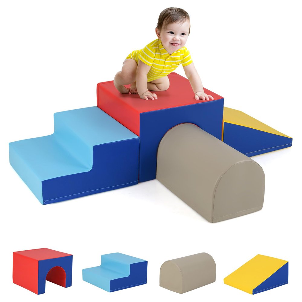 HONEY JOY Toddler Climbing Toys Indoor, Soft Climbing Foam Block Activity Play Structure, Gym Equipment for Child Development, Waterproof & Easy to Clean Climb and Crawl Playset, Gift (Blue)