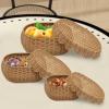 3PCS Scalloped Basket Set with Lid Hand Woven Rattan Storage Baskets Set of 3, Wicker Basket Set 4.33/5.12/6.1 Inch Height Decor Scalloped Edge Basket (Style 1) view 2