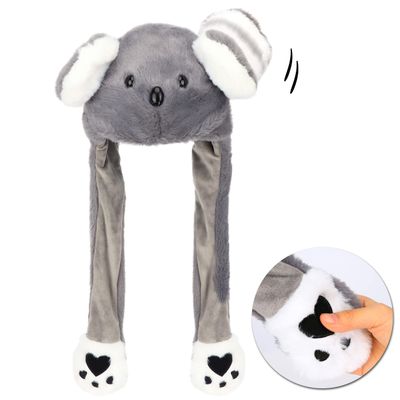 Bubblepompom Koala Hat with Ears Moving Jumping Pop Up Beating Hat Plush Holiday Cosplay Dress Up Funny Party Gift for Kids Boys Girls, Gray, 22''