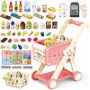 RedCrab Kids Shopping Cart,75PCS Toy Shopping Cart Playset with Food Shop Accessories, Adjustable Shopping Cart Arm,Shopping Basket Grocery Store Games for Ages 3 4 5 67 8+ (Red) view 1