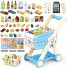 RedCrab Kids Shopping Cart,75PCS Toy Shopping Cart Playset with Food Shop Accessories, Adjustable Shopping Cart Arm,Shopping Basket Grocery Store Games for Ages 3 4 5 67 8+ (Blue) view 1