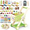 RedCrab Kids Shopping Cart,75PCS Toy Shopping Cart Playset with Food Shop Accessories, Adjustable Shopping Cart Arm,Shopping Basket Grocery Store Games for Ages 3 4 5 67 8+ (Green) view 1