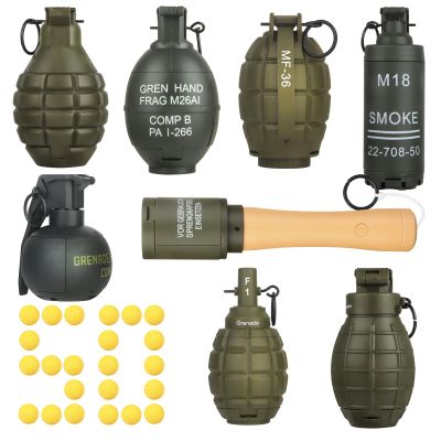 Tactical Toy-Grenade for CS Battle Game,8Pcs Fall Resistant Refillable Fun Impact,Hand Fake Grenade Toy with 100 Foam Ammo for 14+ Outdoor Sport,Green