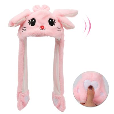 Bubblepompom Kitty Hat with Ears Moving Jumping Pop Up Beating Cat Hat Plush Holiday Kitten Cosplay Dress Up Funny Party Gift for Kids Boys Girls, Pink, 22''