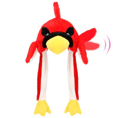 Bubblepompom Cardinal Hat with Ears Moving Jumping Pop Up Beating Hat Plush Farm Animal Holiday Cosplay Dress Up Funny Party Gift for Kids Boys Girls, Red, 22''
