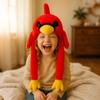 Bubblepompom Cardinal Hat with Ears Moving Jumping Pop Up Beating Hat Plush Farm Animal Holiday Cosplay Dress Up Funny Party Gift for Kids Boys Girls, Red, 22'' view 2