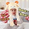 Bubblepompom Lamb Hat with Ears Moving Jumping Pop Up Beating Sheep Hat Plush Farm Animal Holiday Cosplay Dress Up Funny Party Gift for Kids Boys Girls, 22'' view 2