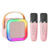Mini Karaoke Machine Speaker for Kids Adults,Portable Bluetooth with 1-2 Wireless Microphones,Christmas Birthday Gifts Toys Girls Boys Ages 4, 5, 6,7, 8,9,10,11,12+ Years Old Toddler (Pink - 2 Mic) view 1