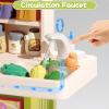 Hitish Kids Kitchen Playset Set, 63PCS Pretend Play Kitchen Toys for Toddlers, Cooking Stove with Steam Sound Light, Play Sink with Manual Faucet, Play Food Accessories Gift for Boys, 33H Green view 3