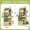 Hitish Kids Kitchen Playset Set, 63PCS Pretend Play Kitchen Toys for Toddlers, Cooking Stove with Steam Sound Light, Play Sink with Manual Faucet, Play Food Accessories Gift for Boys, 33H Green view 4