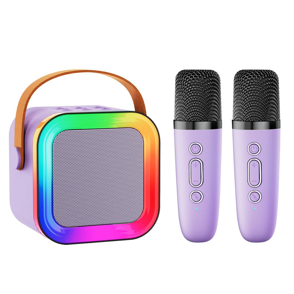 Mini Karaoke Machine Speaker for Kids Adults,Portable Bluetooth with 1-2 Wireless Microphones,Christmas Birthday Gifts Toys Girls Boys Ages 4, 5, 6,7, 8,9,10,11,12+ Years Old Toddler (Purple - 2 Mic)
