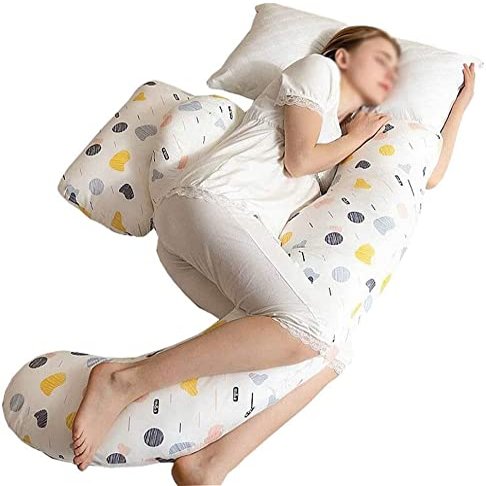ADAOQIN Comfort-U Shaped Maternity Pillow with Cotton Cover for Pregnancy Support, Back, HIPS, and Legs - Ideal for Sleeping and Feeding