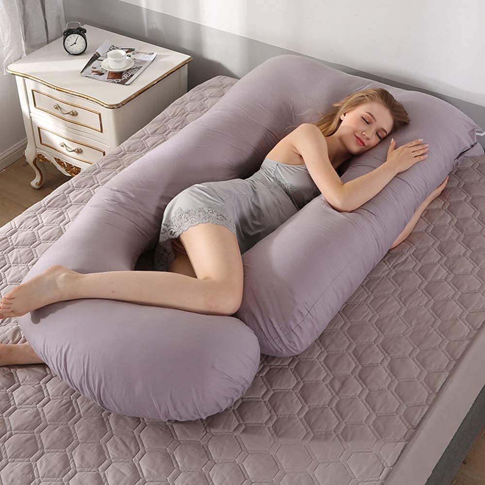 ADAOQIN U-Shaped Pregnancy Pillow - Full Body Maternity Support Cushion for Back, HIPS, Legs, and Belly - Feeding Pillow for Pregnant Women - D Size