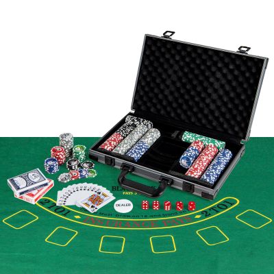 Goplus Poker Chip Set, Casino Poker Chips with 400 PCS Chips, 2 Decks Cards, Dealer Button, Poker Felt, Aluminum Case for Texas Holdem, Casino, Family Night, Blackjack