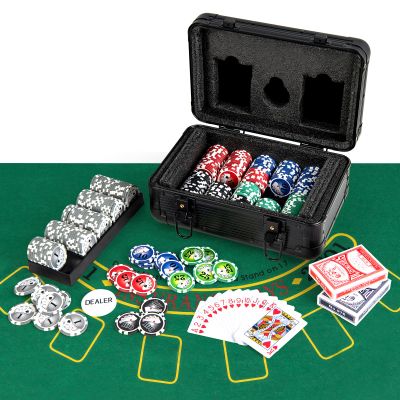 Goplus Poker Chip Set, 300 PCS Chips, 2 Decks Cards, Dealer Button, Poker Felt, Aluminum Case for Texas Holdem, Casino, Family Night, Blackjack