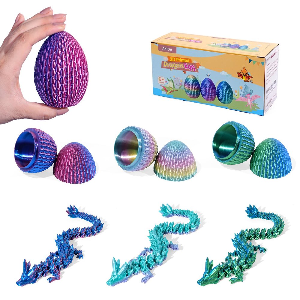 3 Pack Dragon Eggs with Dragon Inside, Dragon Egg Fidget Toy, 3D Dragon Eggs with Dragon Inside, Mystery Dragon Egg, 3D Printed Dragon Egg, Stocking Easter Basket Stuffers