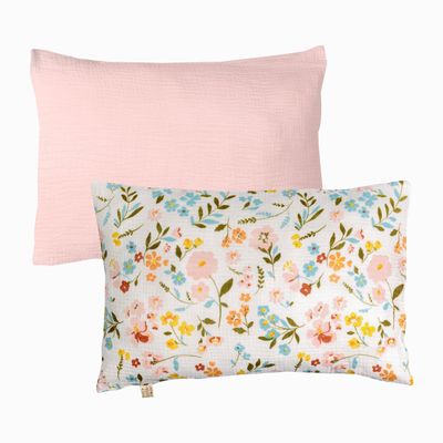 100% Cotton Toddler Pillowcases, 2 Pack Muslin Baby Pillow Cases, 13x20 Toddler Pillowcase, Compatible with Baby Pillows for Sleeping for Newborn, Oeko TEX Standard 100 (Floral + Pink Pillow Cases)