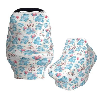 Muishi Cartoon Blue Hippo Baby Car Seat Covers Carseat Canopy Soft Infant Stroller Cover Nursing Breastfeeding Covers for Girls Boys Newborn