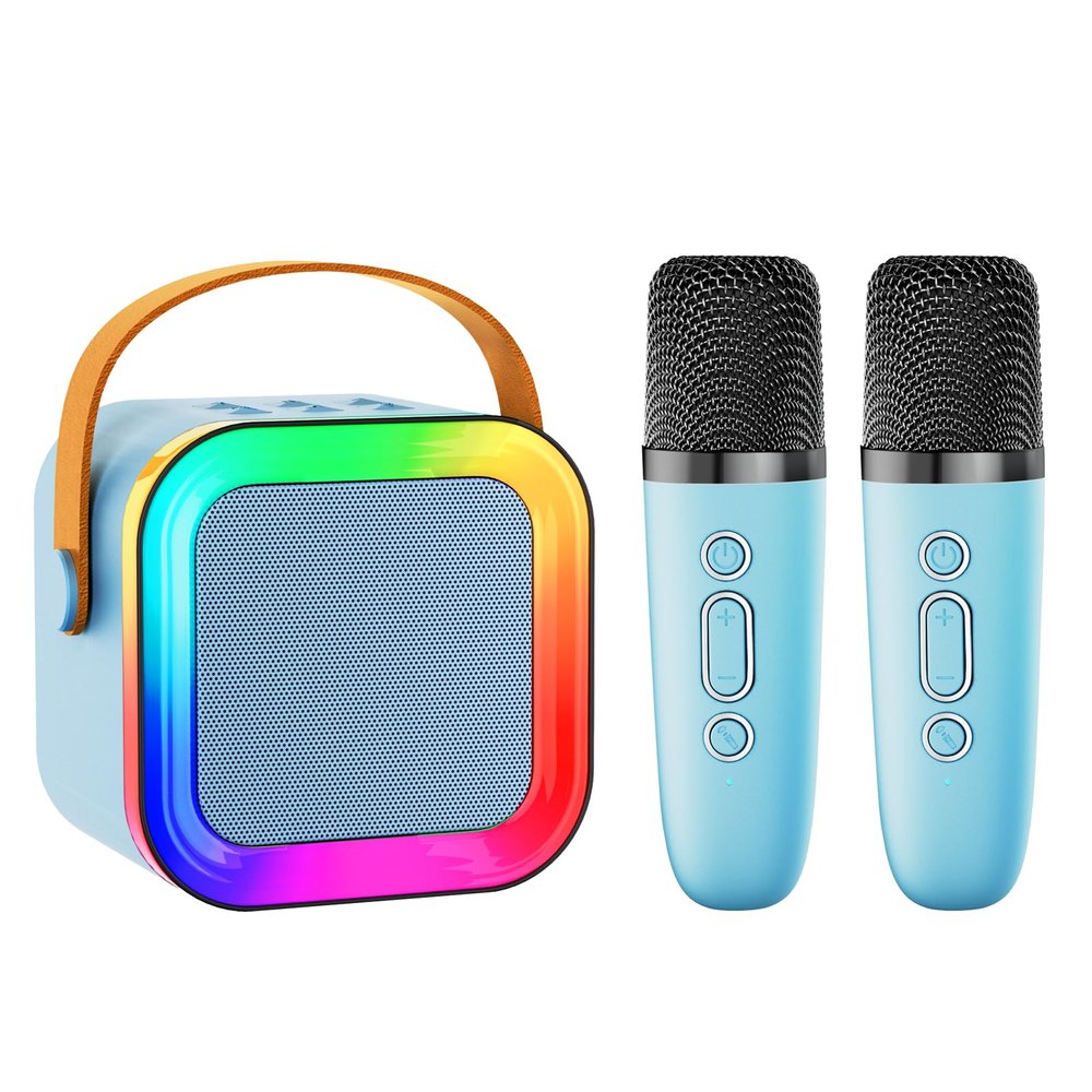 Mini Karaoke Machine Speaker for Kids Adults,Portable Bluetooth with 1-2 Wireless Microphones,Christmas Birthday Gifts Toys Girls Boys Ages 4, 5, 6,7, 8,9,10,11,12+ Years Old Toddler (Blue - 2 Mic)