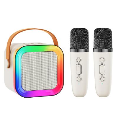 Mini Karaoke Machine Speaker for Kids Adults,Portable Bluetooth with 2 Wireless Microphones,Christmas Birthday Gifts Toys Girls Boys Ages 4, 5, 6,7, 8,9,10,11,12+ Years Old Toddler (Off-White - 2 Mic)