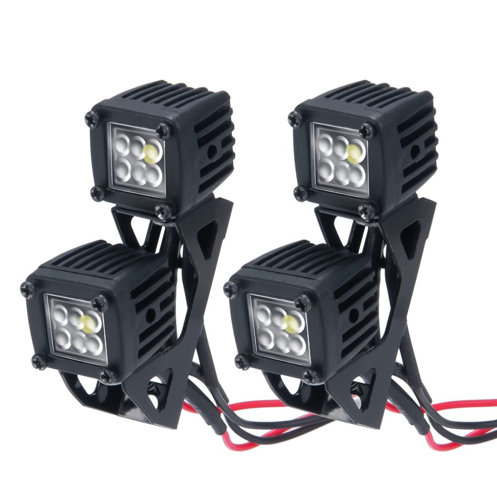 MORFUM RC Car LED Lights Headlights Headlamp Square Lens Spotlight 4PCS Compatible with 1/10 RC Crawler Car TRX4 TRX6 Axial SCX10 90046 RR10 D90 Upgrades Parts (B-6 Holes)