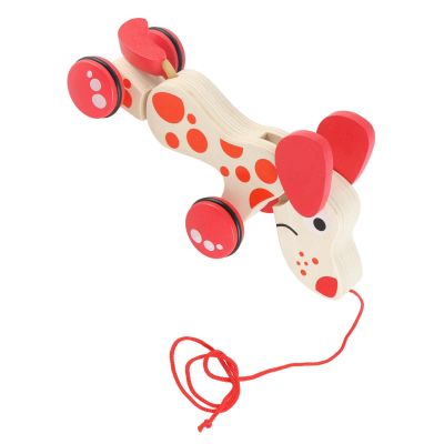 Wooden Dog Pulling Toy with Wheels for Toddlers Long Handle Wooden Pulling Toy with Cord 4 Wheels and Ears support Motor Ability and Development