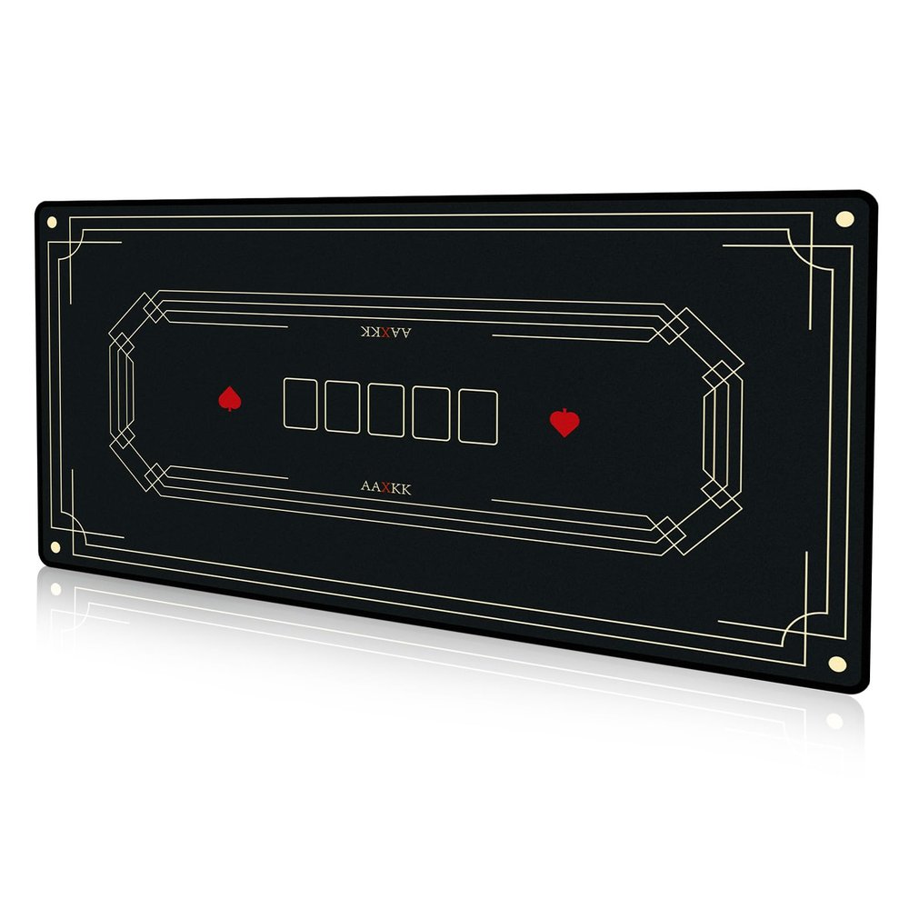 AAXKK 70 x 35 Inch 6-10 Person Black Texas Hold'em Poker Mat Portable Poker Table Tops Cards Game Mat Pad Topper Waterproof, Easily Clean & Glide Over, Anti-Slip, Odorless with Storage Bag