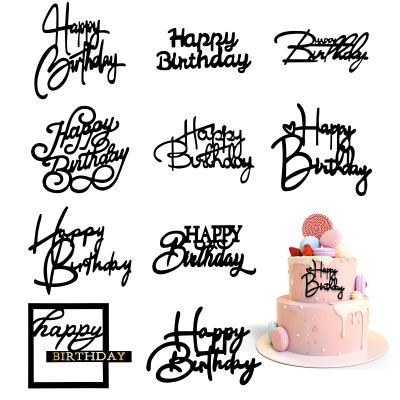 10 Pack Happy Birthday Cake Topper Black Mirror Cake Topper Acrylic DIY Cupcake Toppers Side Cake Decorations Cake Inserts Cake Decorating Supplies for Birthday Party Cake Desserts