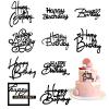 10 Pack Happy Birthday Cake Topper Black Mirror Cake Topper Acrylic DIY Cupcake Toppers Side Cake Decorations Cake Inserts Cake Decorating Supplies for Birthday Party Cake Desserts view 1