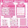 39 Pcs Pink Bow Party Bingo Game for Adults Kids 24 Players Pink Girls Party Bingo Game Cards with Reward Stickers for Family Friends Large Group Gathering Bachelorette Princess Doll Party Favors view 2