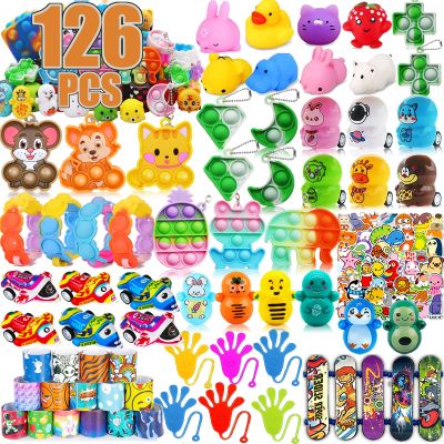 126 Pack Party Favors for Kids 3-5,Pop Fidget Toys, Classroom Prizes, Treasure Box Toys, Pinata Filler, Goodie Bag Stuffers, Treasure Chest, Prize Box Bulk Small Toys, Easter Egg fillers