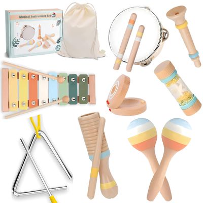 9-in-1 Montessori Toys for 1 Year Old Wooden Musical Instruments for Toddlers 1-3 | Baby Musical Toys & Percussion Set for Kids | Preschool Learning Music Toys for 1+ Year Old & Sensory Development